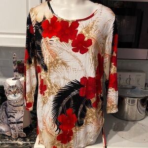 O womens High Fifth casual floral stretch 3/4 sleeve plus size top 1X
